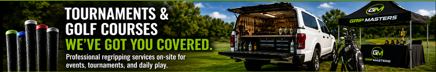 Grip Masters USA mobile golf club regripping service truck providing on-site golf grip replacement at Golf Courses and Tournaments in Dallas-Fort Worth.